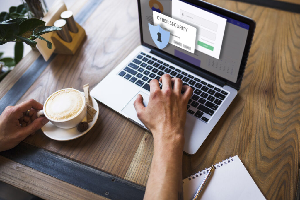 Business laptop showing a secure cyber security login screen