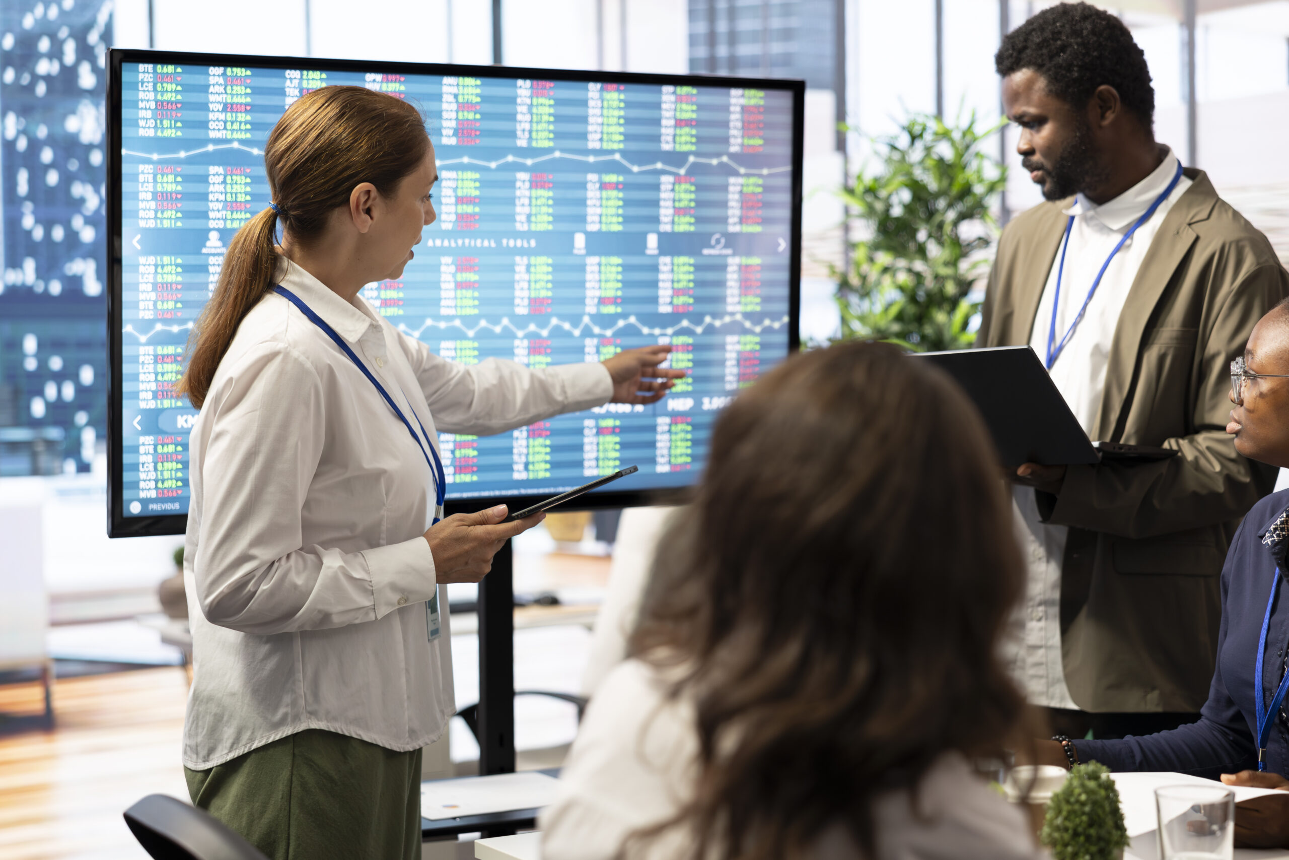 IT consultant presenting a technology briefing to a management team