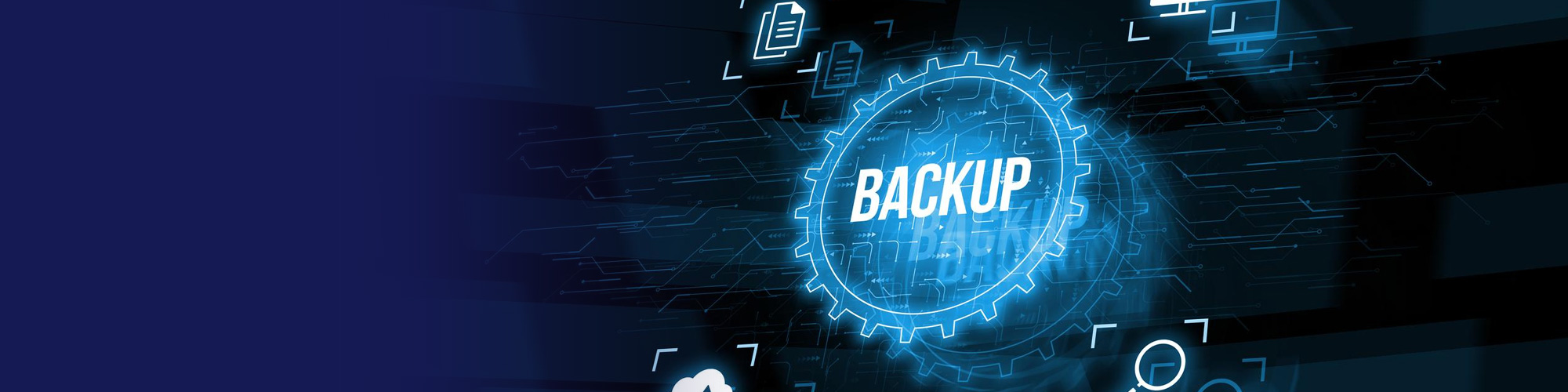 Glowing backup icon on a digital circuit board background