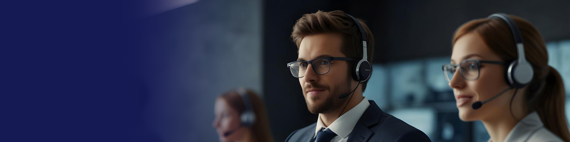 IT support agents wearing headsets in a support centre