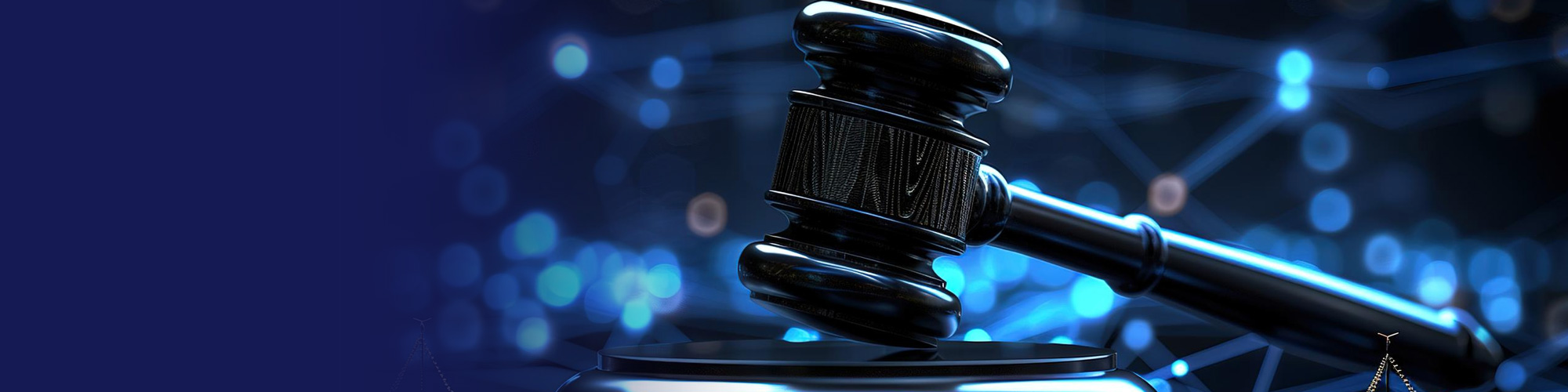 Judge's gavel on a digital network background
