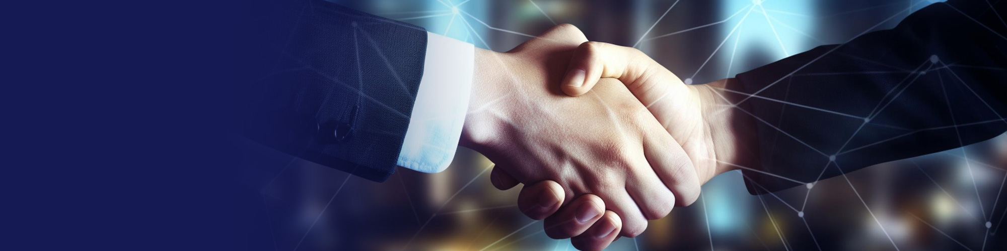 Business handshake over a digital network background